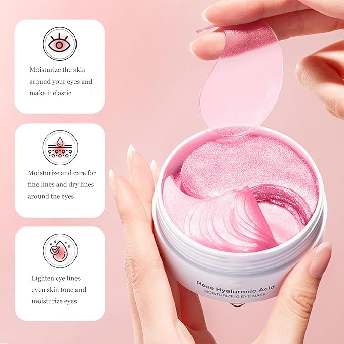 Rose Under Eye Mask,Rose Hyaluronic Acid Moisturizing Under Eye Patches,Collagen Under Eye Gel Patches for Dark Circles and Puffy Eyes Reduce Fine Lines Anti-Ageing-Velvo Beauty