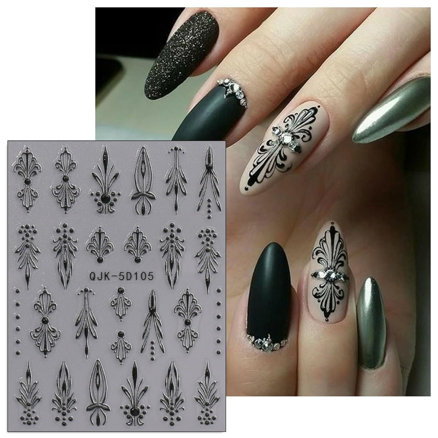 JMEOWIO 3D Embossed Black White Flower Nail Art Stickers Decals Self-Adhesive Pegatinas Uñas 5D Leaves Lace Nail Supplies Nail Art Design Decoration Accessories 4 Sheets-Velvo Beauty