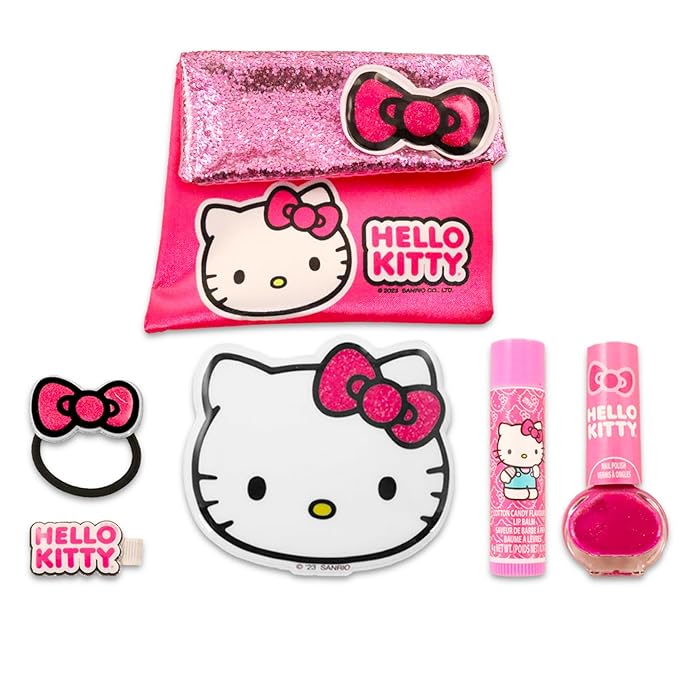 Hello Kitty Lip Balm Set - Bundle with Hello Kitty Lip Balm Plus Scrunchie, Bracelet, Cosmetic Bag, Stickers, More | Hello Kitty Lip Balm for Girls-Velvo Beauty