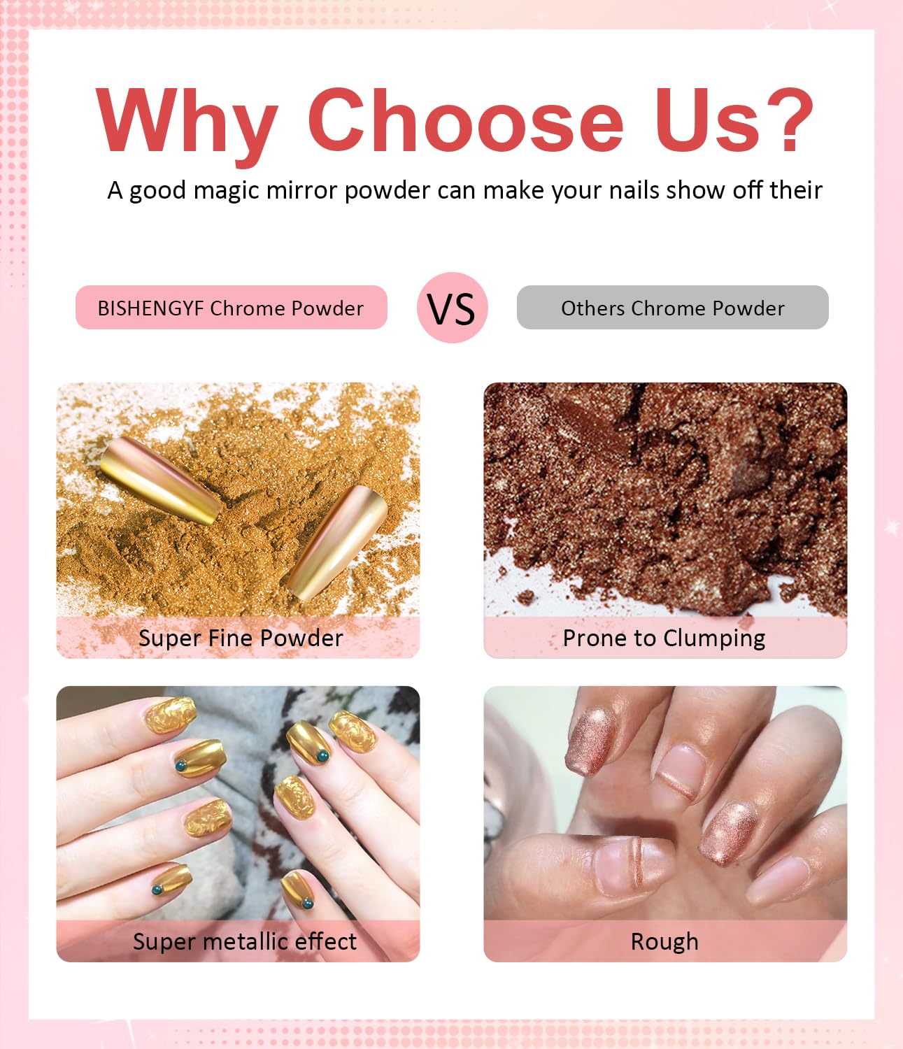 Gold Chrome Nail Powder BISHENGYF -【Magic Mirror Effect】 Pearl Chrome Nail Powder White Clear Aurora Mermaid Iridescent Nail Chrome Powder Pigment Glitter Dust for Manicure Decoation DIY-Velvo Beauty