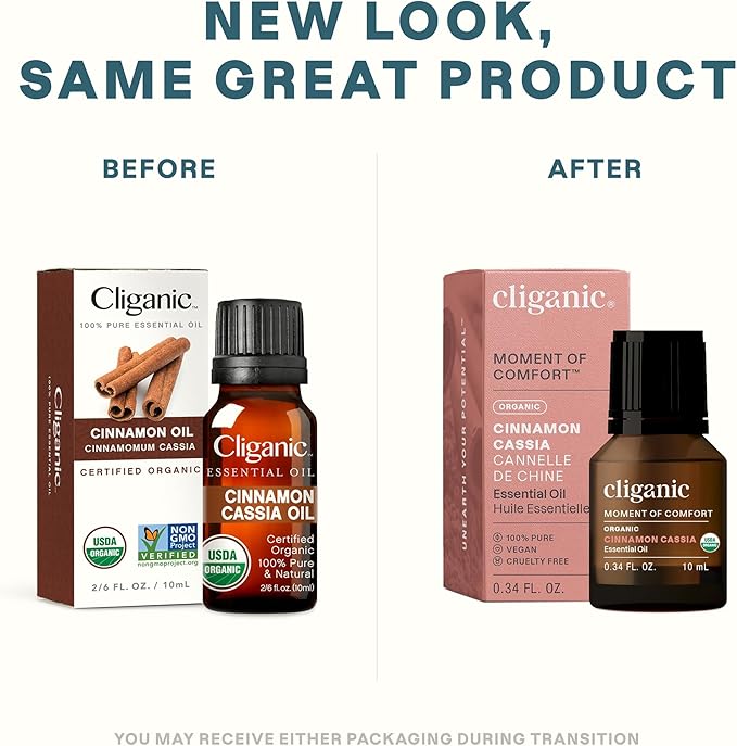 Cliganic Organic Cinnamon Cassia Essential Oil, 100% Pure Natural Undiluted, for Aromatherapy | Non-GMO Verified (Packaging May Vary)-Velvo Beauty