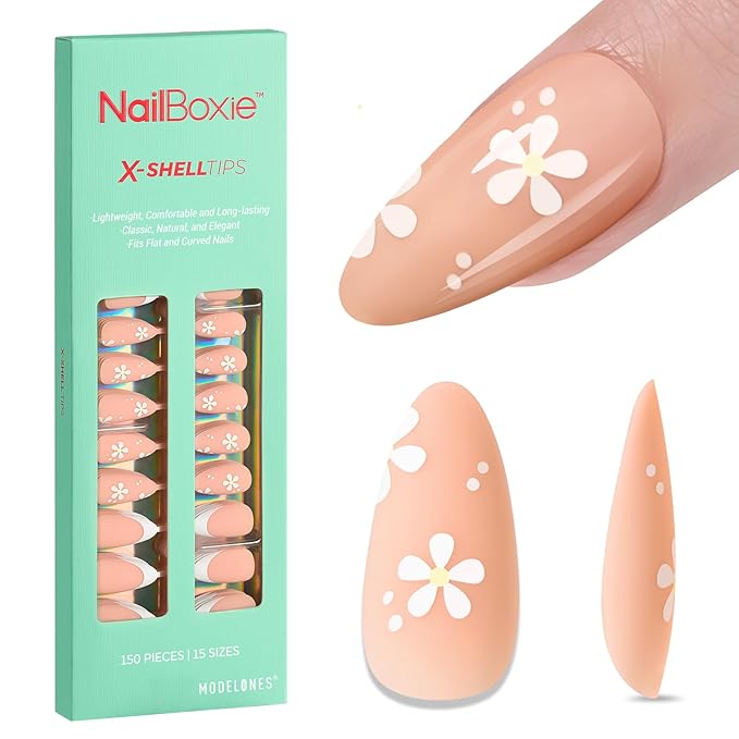 modelones Press on Nails, 150 Pcs French Tip Press on Nails, NailBoxie Brown Almond Shape Nail Tips, Natural Salon Finish Fake Nails, Ideal for Wedding, Party, Daily DIY Nail, 15 Sizes-Velvo Beauty