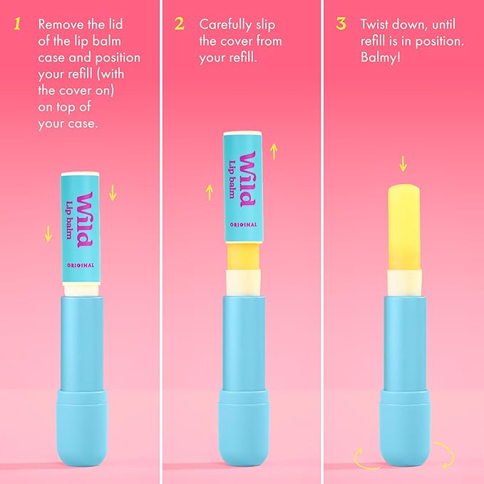 Wild Refillable Lip Balm Starter Kit - Includes Blue Aluminum Case & 3 Pack Lip Balm Refills in a Variety of Scents - Includes Coconut & Vanilla, Passionfruit Swirl & Watermelon Flavors-Velvo Beauty