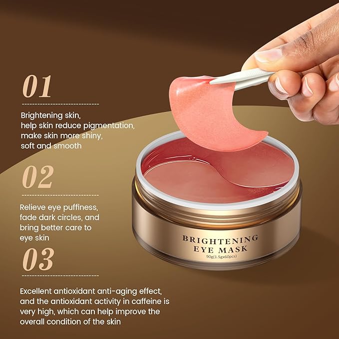 Caffeine Brightening Eye Masks - Under Eye Patches for Dark Circles, Eye Bag, Wrinkle, Puffiness with Hyaluronic Acid - Hydrating Eye Masks for Women and Men, Less Tired-Velvo Beauty