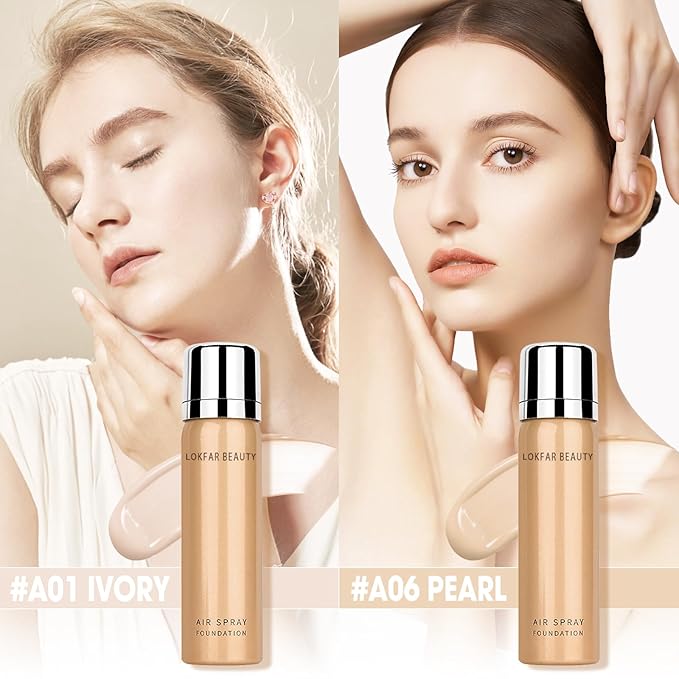 AirBrush Foundation Spray, Silky Mist Foundation Spray Makeup Set with Brush, Full Coverage Foundation for Smooth Radiant Finish, Formula Breathable Lightweight Hydrating | #A06 Pearl-Velvo Beauty