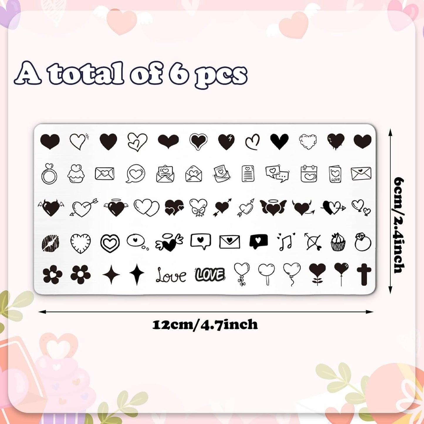 Whaline 6Pcs Happy Valentine Nail Plates Stamping Set Love Heart Stamp Templates Nail Art Plates for DIY Print Manicure Salon Design-Velvo Beauty