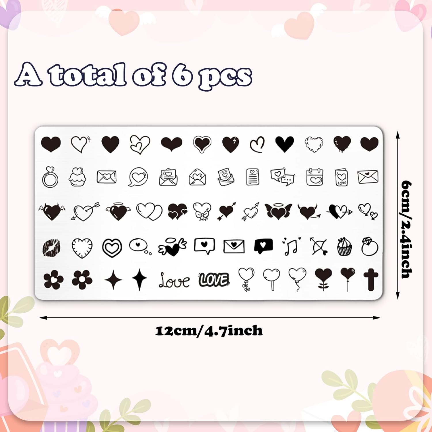 Whaline 6Pcs Happy Valentine Nail Plates Stamping Set Love Heart Stamp Templates Nail Art Plates for DIY Print Manicure Salon Design-Velvo Beauty