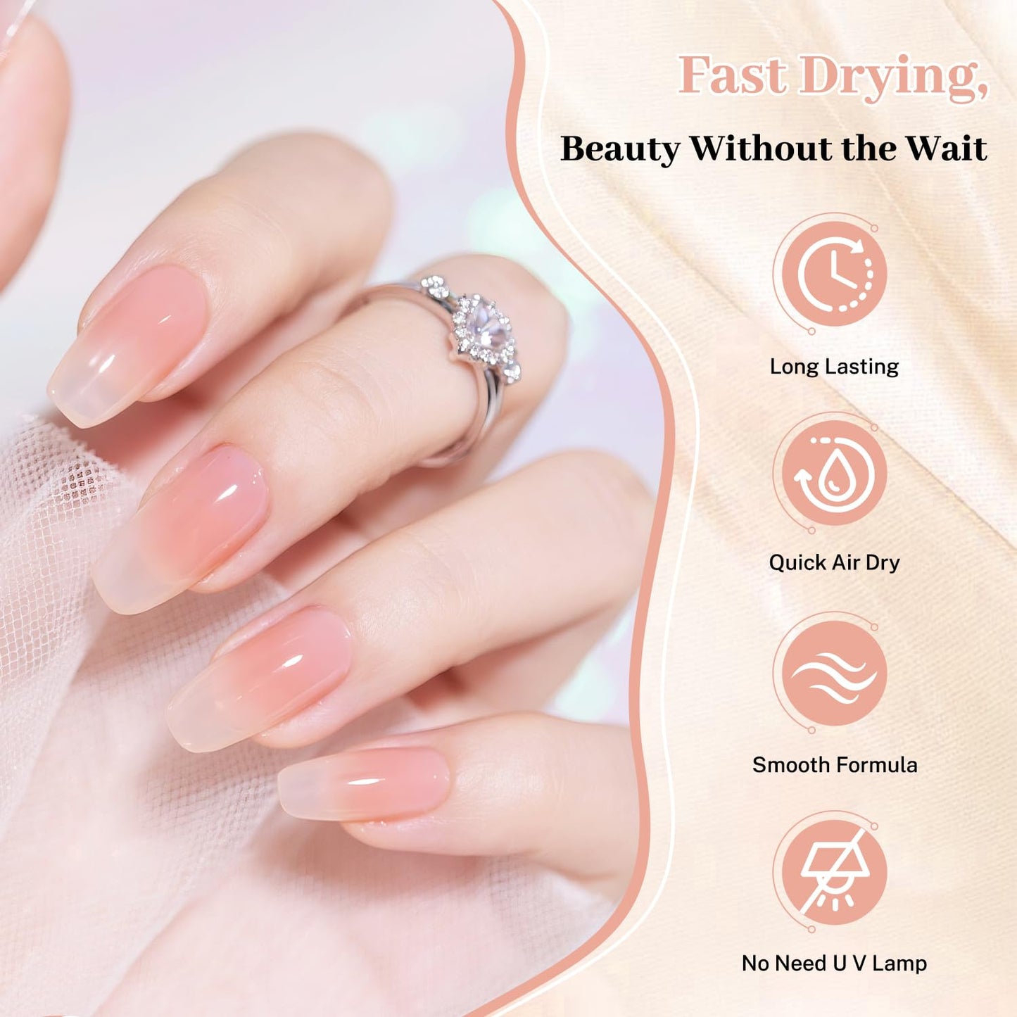 16.5ml Jelly Nude Pink Nail Polish Large Volume Quick Dry Nail Polish, Long Lasting Shine, Fingernail Toenail Nail Art DIY Home Travel Nail Art Gift-Velvo Beauty