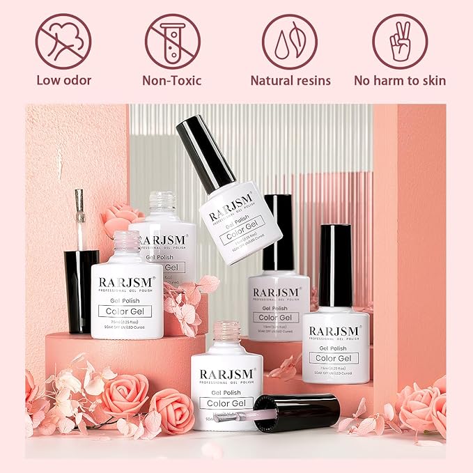 RARJSM Glitter Nude Gel Nail Polish 6pcs Set Shimmery Nail Gel Polish Iridescent Sparkly Gold Rainbow Pigment Jelly Sheer Pink Milky Silver White Translucent Natural Skin Tone Color 7.5ml Soak off-Velvo Beauty