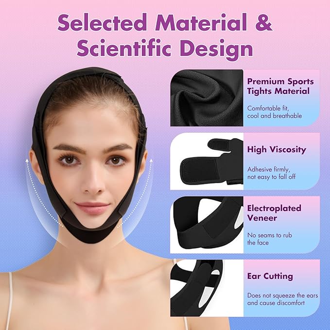 Face Slimming Strap, Double Chin Reducer Band, Graphene V-Line Mask Chin Up Mask V Shaped Face Mask Chin strap for sleeping, V-Line Lifting Mask for Women, Black,Medium-Velvo Beauty