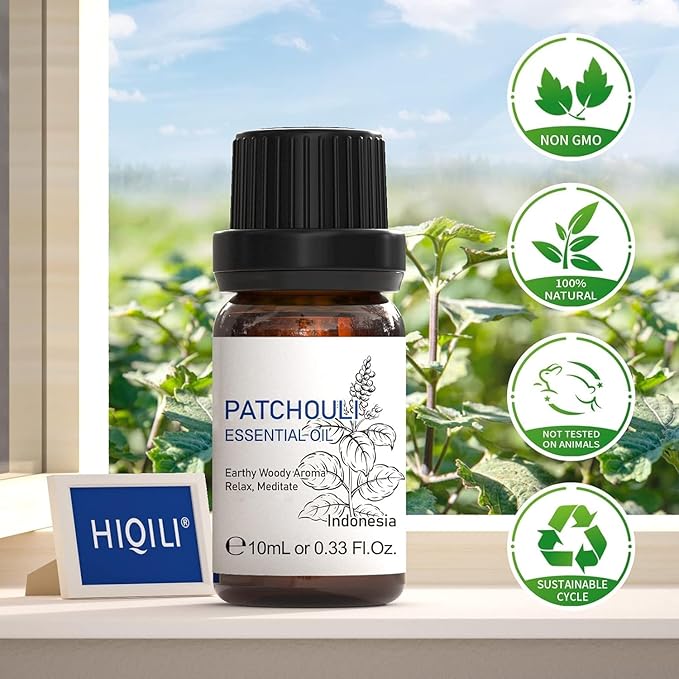 HIQILI 0.33Fl Oz Patchouli Essential Oil,100% Pure for Diffuser,Perfume DIY, Candle Soap Making-10ml-Velvo Beauty