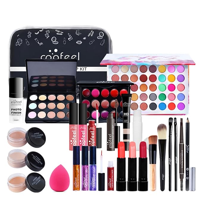 All-in-one Makeup Set Holiday Gift | Full Makeup Kit for Women Essential Starter Bundle Include Eyeshadow Palette Lipstick Blush Cream Concealer Face Powder Eyeliner Mascara Lipgloss Brush-Velvo Beauty