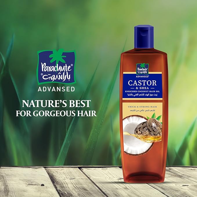 Parachute Advansed Castor & Shea Hair Oil with Coconut| Castor Hair Oil| 10x Stronger Hair| For Thick, Soft & Nourished Hair| 10.1 Fl.oz.-Velvo Beauty