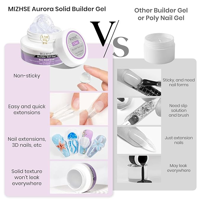MIZHSE 2PCS 60g Clear and White Solid Builder Gel for Nails, 3D Sculpting Gel for Nail Art with Gold Silver Chrome Powder Nail Form Molding Builder Gels Kit for Women Home DIY Manicure-Velvo Beauty
