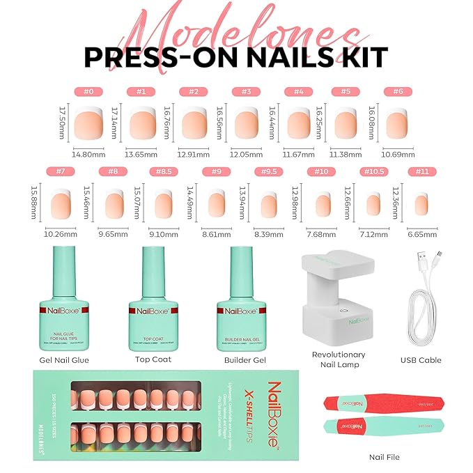 Modelones Gel Nail Kit, Press On Nails Kit with LED Light, 150 PCS Extra Short Pink Square, 15 Sizes French Tip Press on Nails, NailBoxie Pre-Colored Nail Tips for Easy DIY Nail Art-Velvo Beauty
