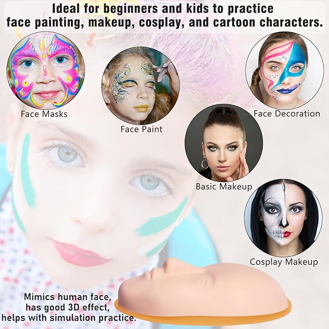 Silicone Makeup Practice Face, 8 Makeup Mannequin Face, 1 Makeup Practice Face Board for Beginner to Training or Practice Make up, Face Paint, Permanent Makeup, Tattoo, Art Creation (Set2)-Velvo Beauty