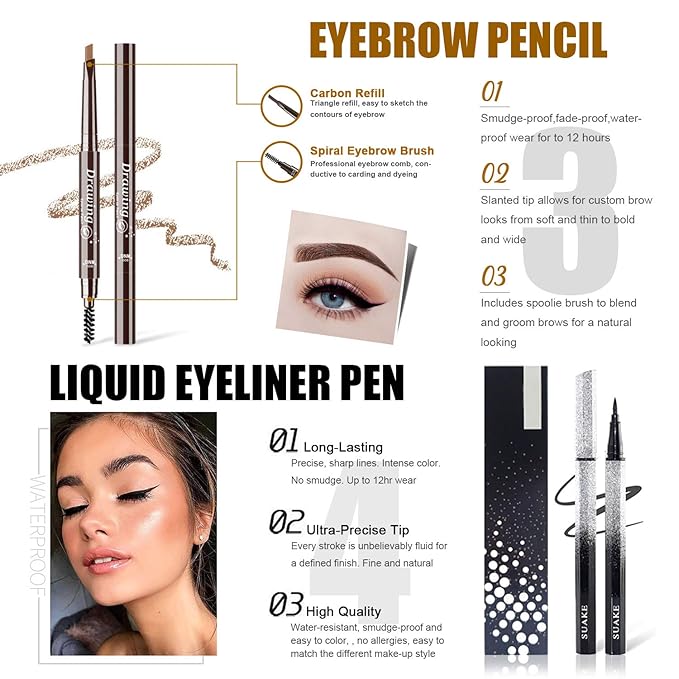 All in One Makeup Kit for Women Full Kit, includes 12 Colors Eyeshadow, 5PCS Brush Set, Eyebrow Pencil, Eyeliner & Mascara, Contour Stick, Primer & Liquid Highlighter With Cosmetic Bag Makeup Set-Velvo Beauty