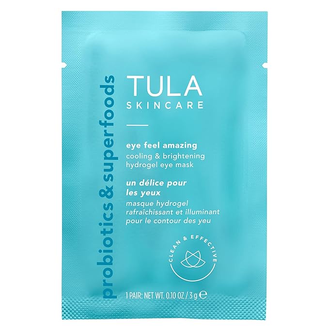 TULA Skin Care Eye Feel Amazing Cooling & Brightening Hydrogel Eye Masks - Fights Puffiness & Soothes Undereyes, Contains Hyaluronic Acid & Niacinamide, Caffeine & Chamomile, 4 packettes, 0.10 oz.-Velvo Beauty