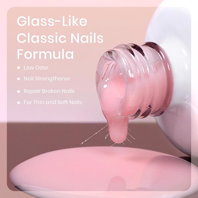 RARJSM Nude Sheer Pink Fiber Glass Rubber Base Gel Nail Polish for Repair Broken Nails StrengthenerGel Base Coat Transparent Brush on Building Gel in a Bottle Soak Off UV LED Curing Requires 15ml-Velvo Beauty