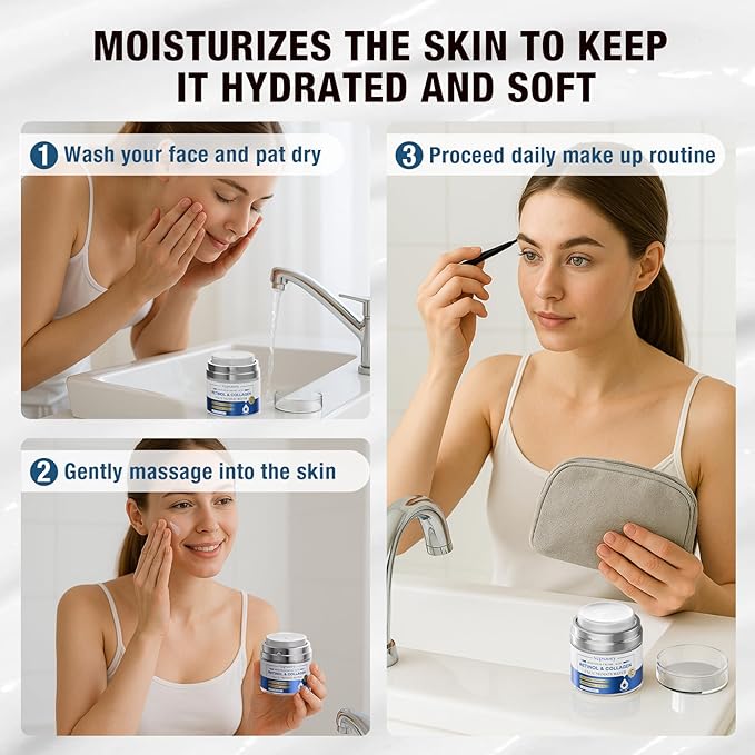 Face Moisturizer Retinol Cream For Face, Collagen Anti Aging Face Cream, Day-Night Neck Cream With Hyaluronic Acid, Wrinkle Cream For Women & Men Reduces Wrinkles, Dryness, 1.85 Fl. Oz-Velvo Beauty