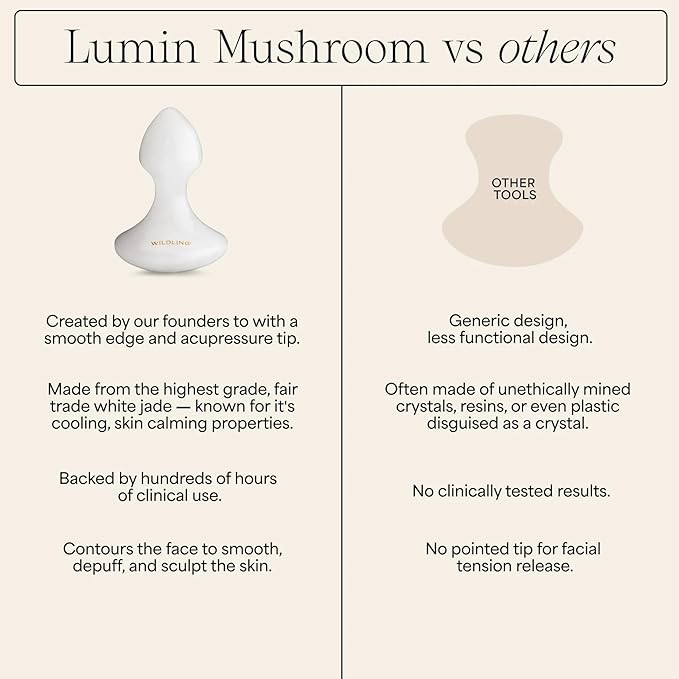 WILDLING Lumin Mushroom | Facial Massage Stone | Made with White Jade | Designed to Cool + De-puff + Calm the Skin | Perfect with Lumin Oil-Velvo Beauty