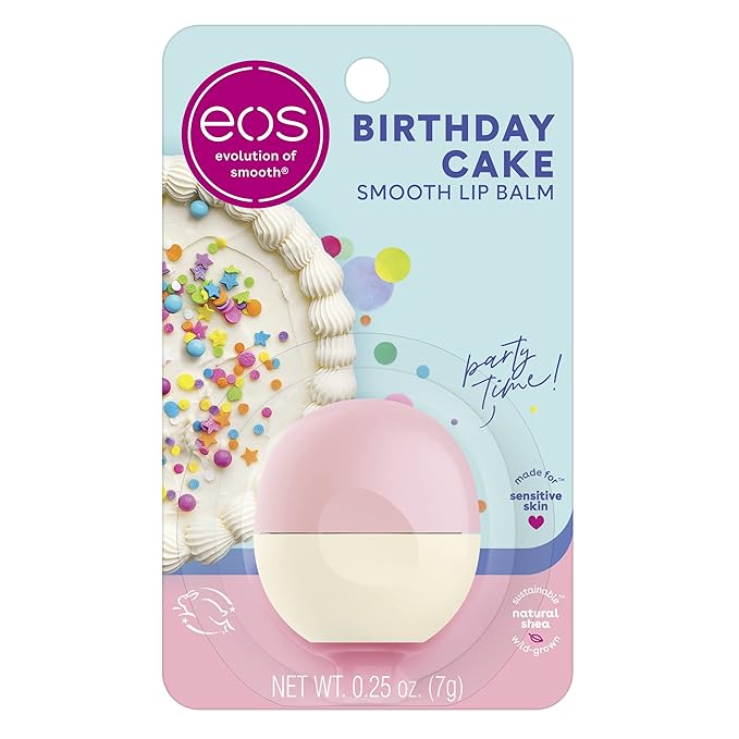 eos Natural Shea Lip Balm- Birthday Cake, All-Day Moisture Lip Care Products, 0.25 oz-Velvo Beauty
