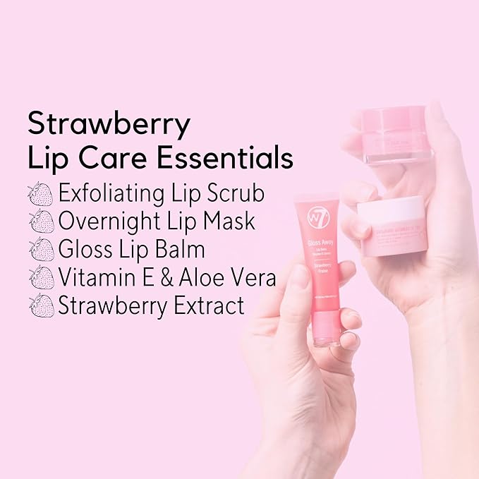 W7 Sweet Dreams Lip Care Trio - 3 Piece Set - Overnight Lip Mask, Lip Balm & Lip Scrub - Strawberry-Velvo Beauty
