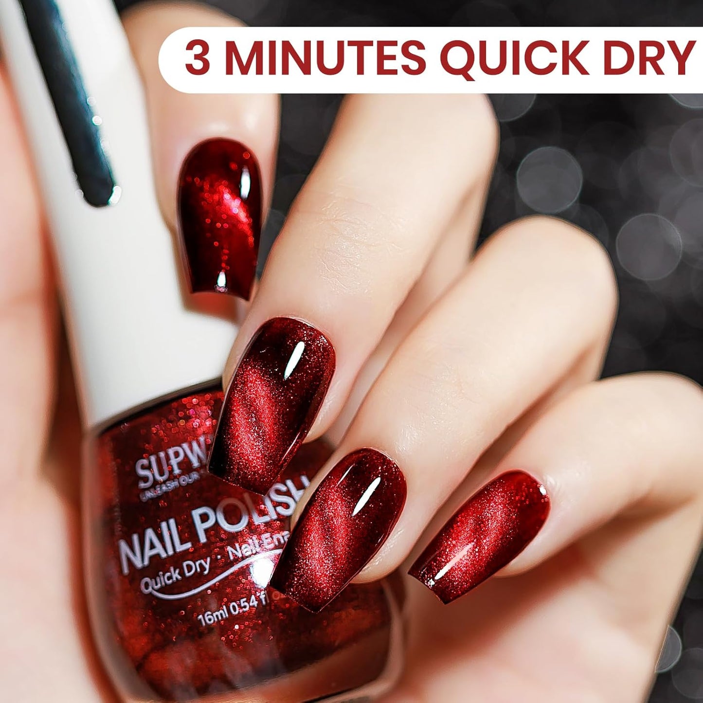 Red Magnetic Nail Polish Non Gel, Cat Eye Nail Polish Quick Dry Lacquer Manicure Gift For Women Girls 16ml/0.54 oz-Velvo Beauty