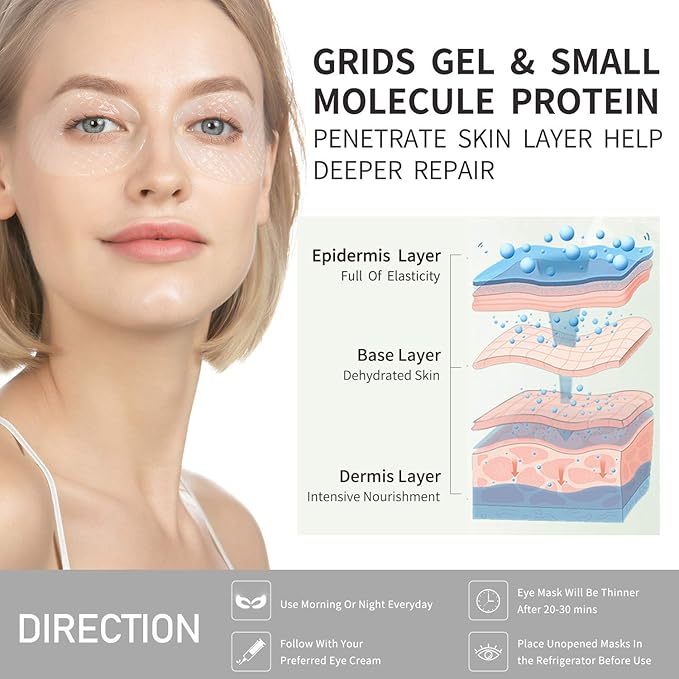 Hydro Collagen Eye Mask Crystal Eye Patches Anti-Aging Under eye Pads Natural Eye Treatment for Wrinkles Dark Circles Bags Moisturize Puff Eye Spa-16 Pairs-Velvo Beauty