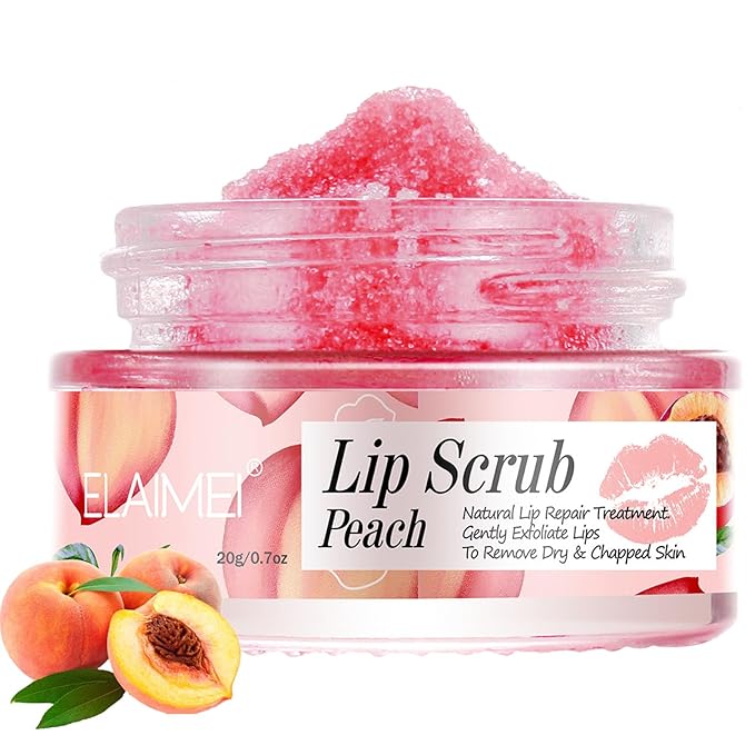 Lip Exfoliator Scrub, Lip Exfoliator Scrub and Moisturizer, Sugar Lip Scrub for Dry Cracked Lips, Gently Exloliate, Exfoliating Lip Scrub For Lip Repair, Nourish Lips (Peach)-Velvo Beauty