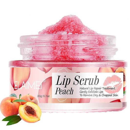 Lip Exfoliator Scrub, Lip Exfoliator Scrub and Moisturizer, Sugar Lip Scrub for Dry Cracked Lips, Gently Exloliate, Exfoliating Lip Scrub For Lip Repair, Nourish Lips (Peach)-Velvo Beauty