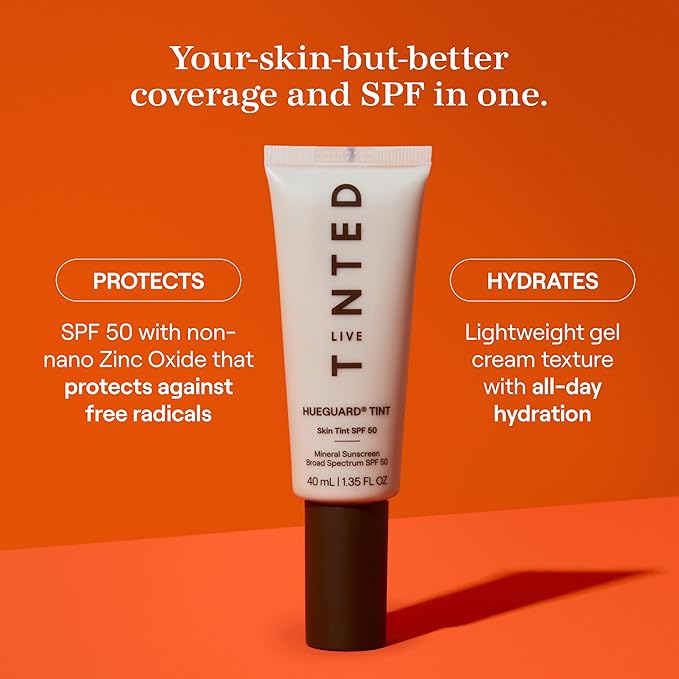 Live Tinted Hueguard Skin Tint SPF 50 - Tinted Mineral Sunscreen with Light-Medium Buildable Coverage With a Hydrating and Radiant Finish - Water and Sweat Resistant, 1.35 fl oz - Shade 10-Velvo Beauty