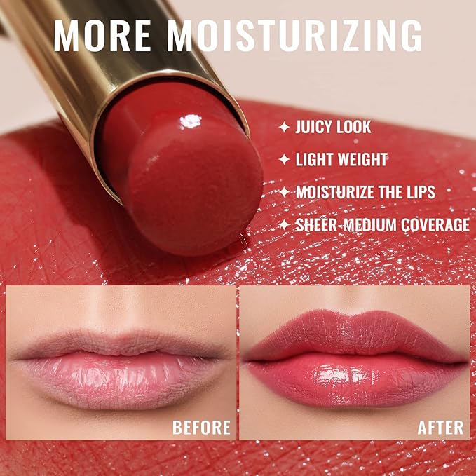 Oulac Apple Red Lipstick - Moisturizing Lip Stick Glossy Solid Shine Lip Gloss, Sheer Shine Juicy Finish, Lightweight and Hydrating Formula for Dry Lip Care, Vegan 2.2g/0.07oz (01)-Velvo Beauty