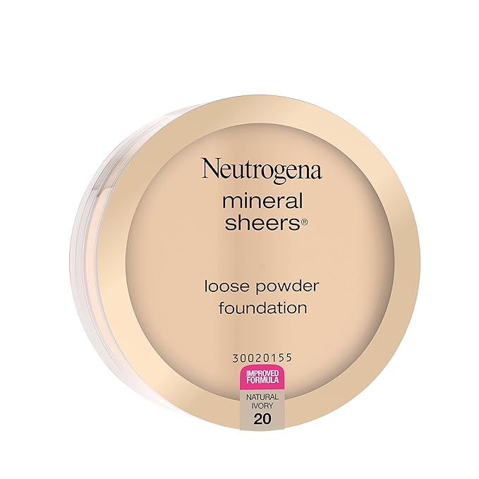 Neutrogena Mineral Sheers Lightweight Loose Powder Makeup Foundation with Vitamins A, C, & E, Sheer to Medium Buildable Coverage, Skin Tone Enhancer, Face Redness Reducer, Natural Ivory 20,.19 oz-Velvo Beauty
