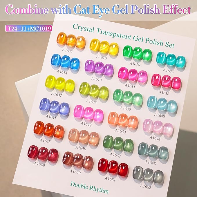 Double Rhythm 28Pcs 0.5Oz Gel Nail Polish Set Same Color Same Bottle Soak Off Gel Polish Kit Nail Art Manicure Salon DIY at Home for Women (Neon Jelly Sheer Collection-T24-11)-Velvo Beauty