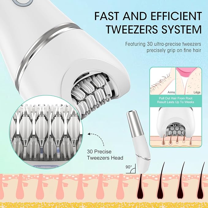 Epilators Hair Removal for Women-2 in 1 Eletctric Razors for Women,Dual Head Bikini Trimmer for Pubic Hair/Lady Facial Razor,Cordless Epilator Body Shaver for Smooth Wet/Dry Shaving,Led Light-Velvo Beauty