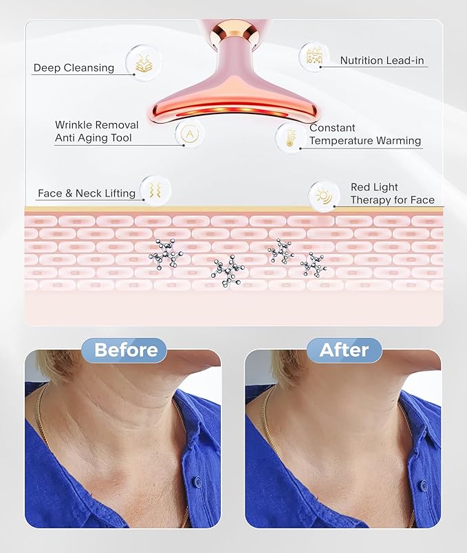 Light Based Face-Neck-Massager - 7 Color Portable Facial Massager for Skin Care, Glossy Pink-Velvo Beauty