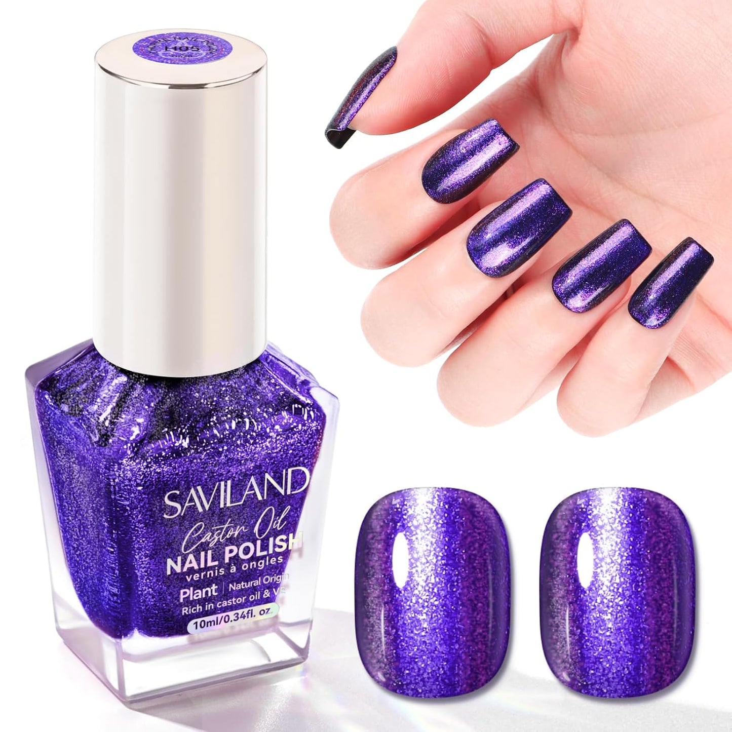 SAVILAND Color Artistry Blue Purple Chameleon Nail Polish - 7 Days Shimmer Holographic Glitter Fingernail Polish Air Fast Dry, Blue to Purple Color Shift Multichrome Metallic No Require Cured-Velvo Beauty