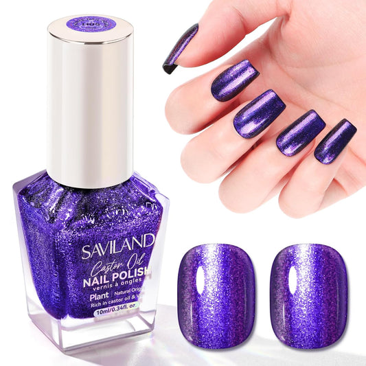 SAVILAND Color Artistry Blue Purple Chameleon Nail Polish - 7 Days Shimmer Holographic Glitter Fingernail Polish Air Fast Dry, Blue to Purple Color Shift Multichrome Metallic No Require Cured-Velvo Beauty