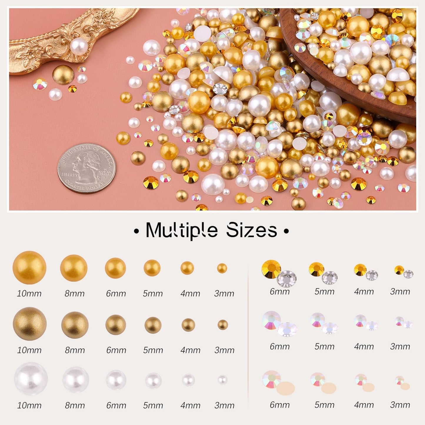 80g Flatback Pearls and Rhinestones for Crafting, White Brown 3-10mm Resin Rhinestones and Half Pearls for Bedazzling, Nail Art and Dec with 3pcs 10ml B7000 Jewelry Glue, Tweezer and Pickup Pencil-Velvo Beauty
