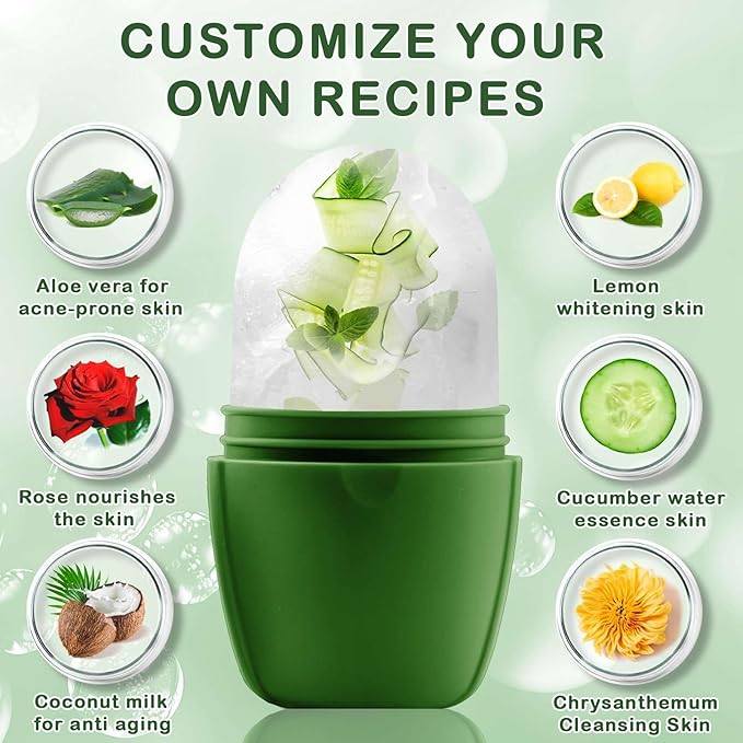 XHJRI Ice Face Roller Massager,Ice Cube Roller for Face, Eyes and Neck Naturally Conditioning and Skin Care,De-Puff Eye Bags,Reduce Migraine Pain,Reusable Massage Silicone Ice Mold (New Green)-Velvo Beauty