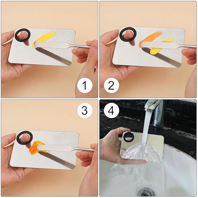 Foundation Spatula, Stainless Steel Makeup Mixing Palette with Makeup Spatula Korean Reusable Cosmetic Spatula Tool for DIY Liquid Foundation Nail Polish Contour Primer-Velvo Beauty