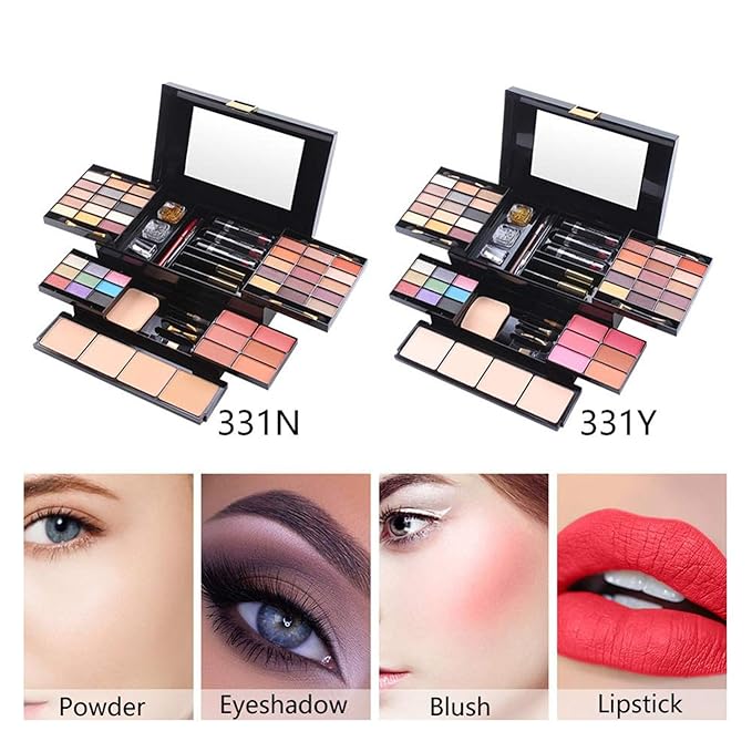 54 Colors All in one Makeup Gift Set Holiday Birthday Beauty Cosmetic Essential Starter Bundle Include 39 Eyeshadow Palette, 6 Blush, 6 Sponge Stick, 4 Compact Powder, 3 Lipstick, Eyeliner-Velvo Beauty