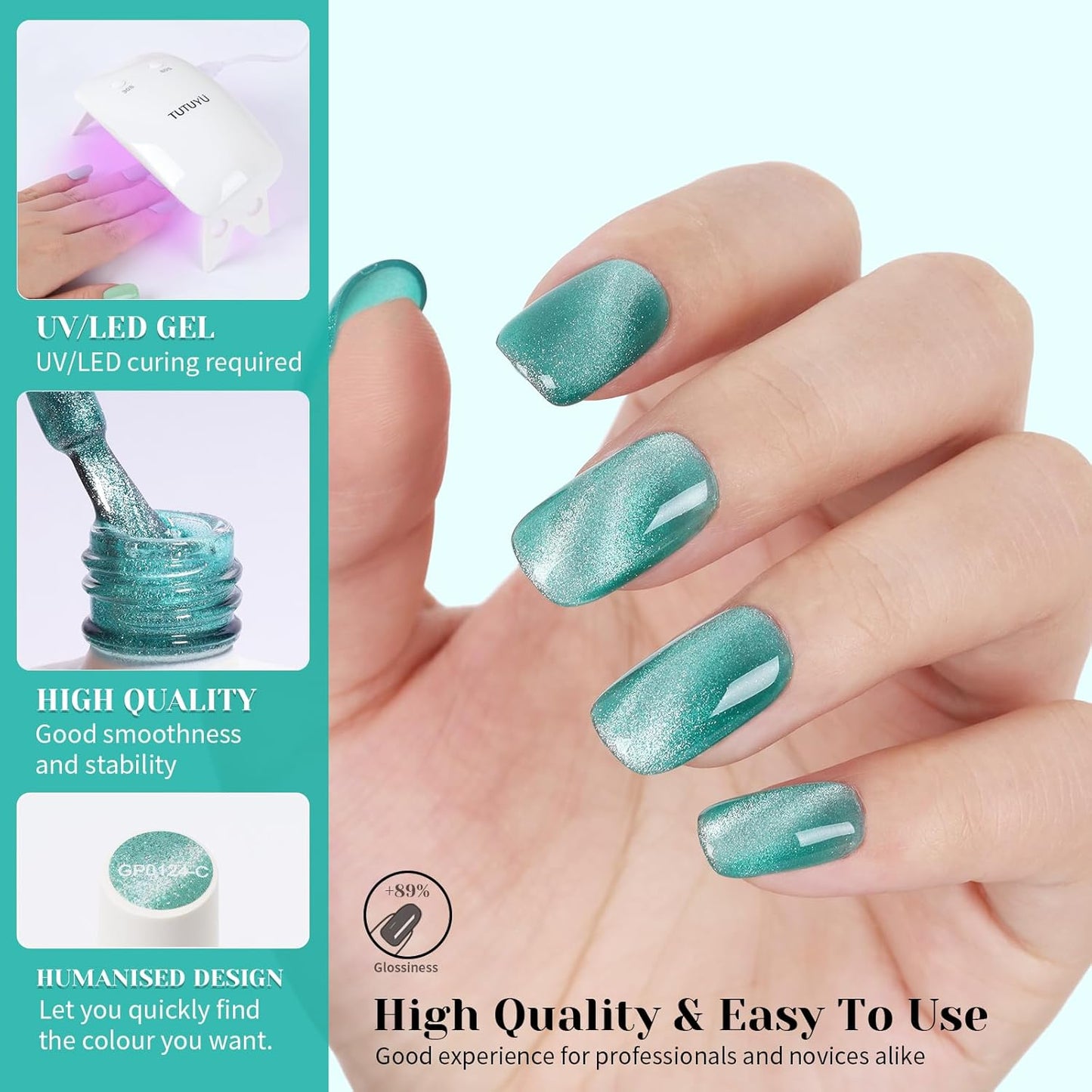 Light Blue Cat Eye Gel Nail Polish - Perfect for DIY at Home & Ideal Gift for Nail Art Lovers!-Velvo Beauty