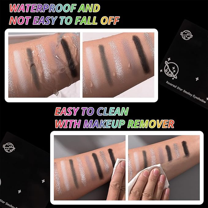 Erinde 9 Color Smokey Eyeshadow Palette, Highly Pigmented Matte & Glitter Shades,Black Silver Gray Eye Shadow Set for Halloween Makeup, Long-Lasting, Waterproof & Blendable, Reversal Star Smokey-Velvo Beauty