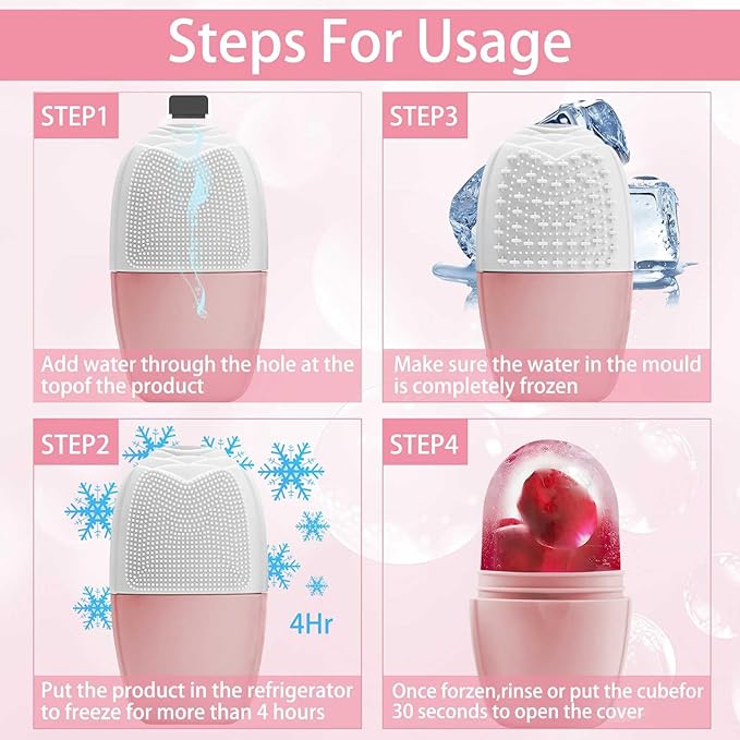 XHJRI Ice Face Roller Massager,Ice Cube Roller for Face, Eyes and Neck Naturally Conditioning and Skin Care,De-Puff Eye Bags,Reduce Migraine Pain,Reusable Massage Silicone Ice Mold (New Pink White)-Velvo Beauty