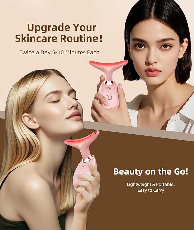 7 Color Face and Neck Massager Light Therapy, Red Light Based Facial Massager for Skin Care, Firming, Smoothing (Rose Golden)-Velvo Beauty