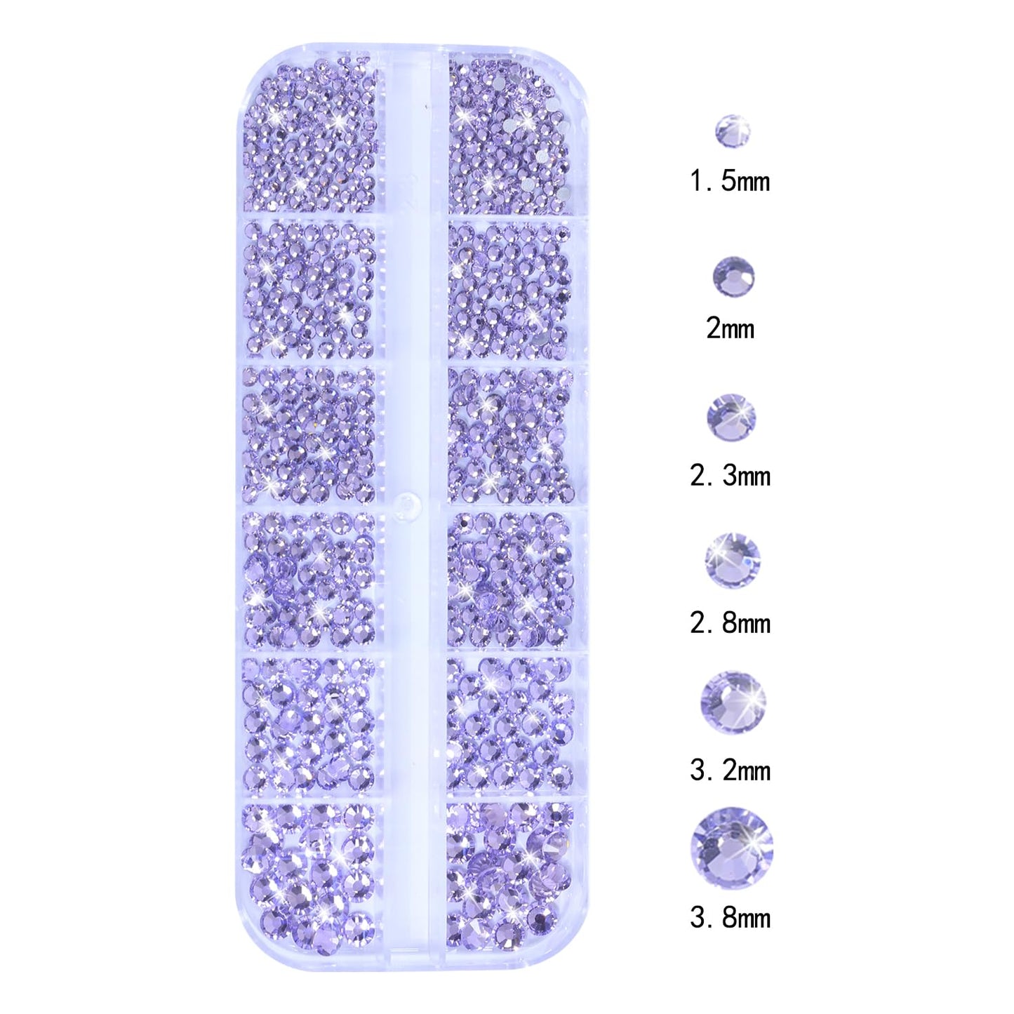 HNUIX Nail Rhinestones - 1600pcs 3D Multi Shape Size, Light Purple Nail Gems, Flat Back, with Kit, for Nail Art, DIY Decorations-Velvo Beauty