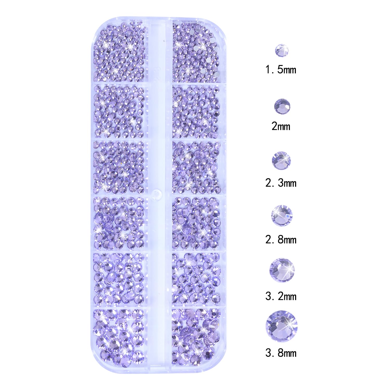 HNUIX Nail Rhinestones - 1600pcs 3D Multi Shape Size, Light Purple Nail Gems, Flat Back, with Kit, for Nail Art, DIY Decorations-Velvo Beauty