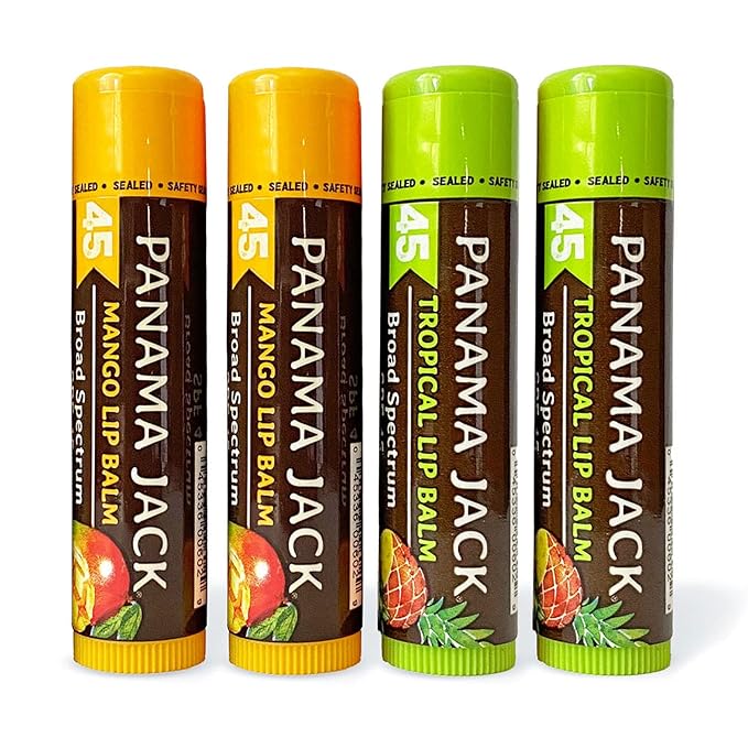 Panama Jack Sunscreen Lip Balm - SPF 45, Flavor Pack, Broad Spectrum UVA-UVB Sunscreen Protection, Prevents & Soothes Dry, Chapped Lips (Mango/Tropical)-Velvo Beauty